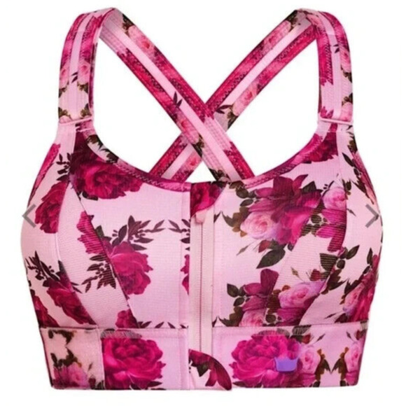 Shefit Ultimate Sports Bra High Impact Pink Floral Front Zip Size 1Luxe 40-42 - Picture 12 of 14
